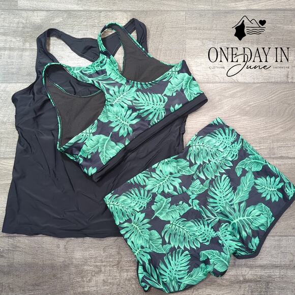 CharmLeaks Crop Boyshort 3 Piece Tankini Swimsuit Size L - Picture 4 of 4